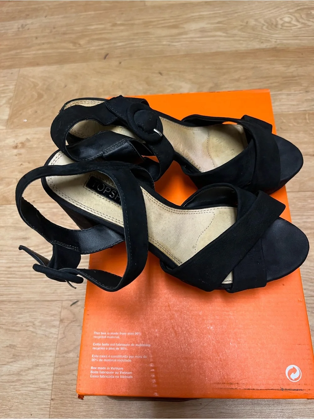 Topshop Black Suede Cross-Strap Mid Heels with Buckle
